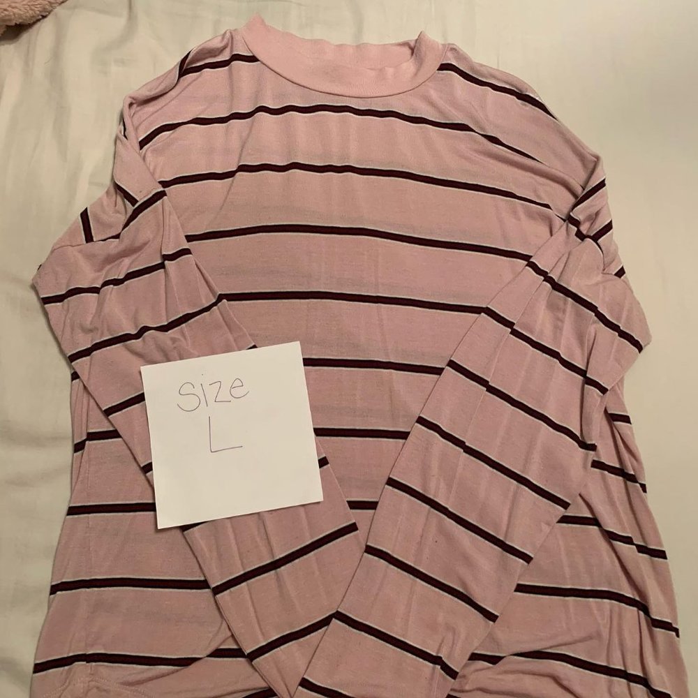 Pink Striped Mock Neck Long Sleeve
